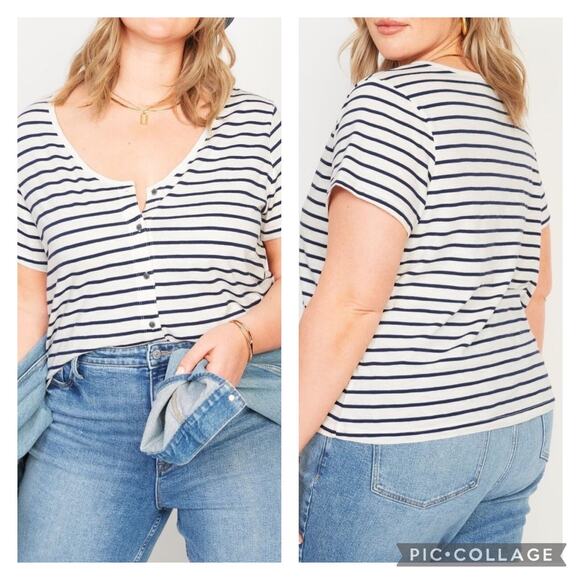Old Navy Tops - Old Navy White Navy Striped Slub Knit Top NEW Size 2X